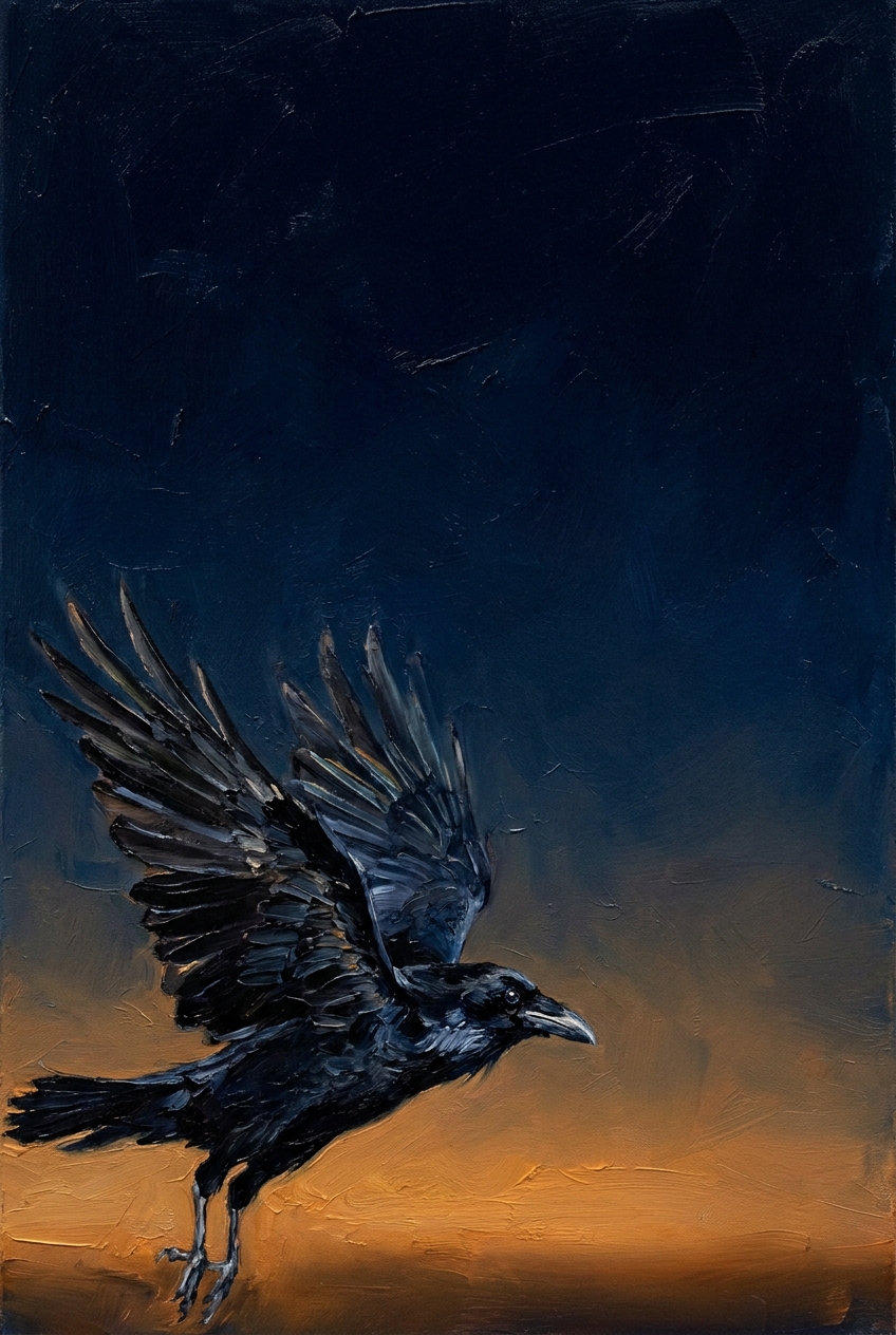 Raven taking off at first light